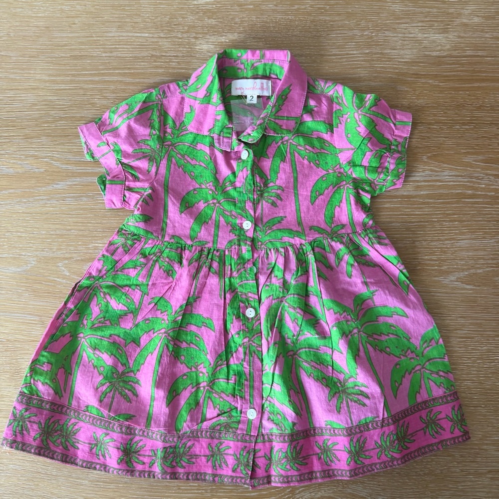 Vibrant Pink and Green Palm Tree Kids Dress